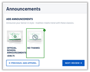Announcements Item Selection