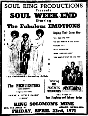 Soul Week-End starring the Fabulous Emotions promotional poster from 1971