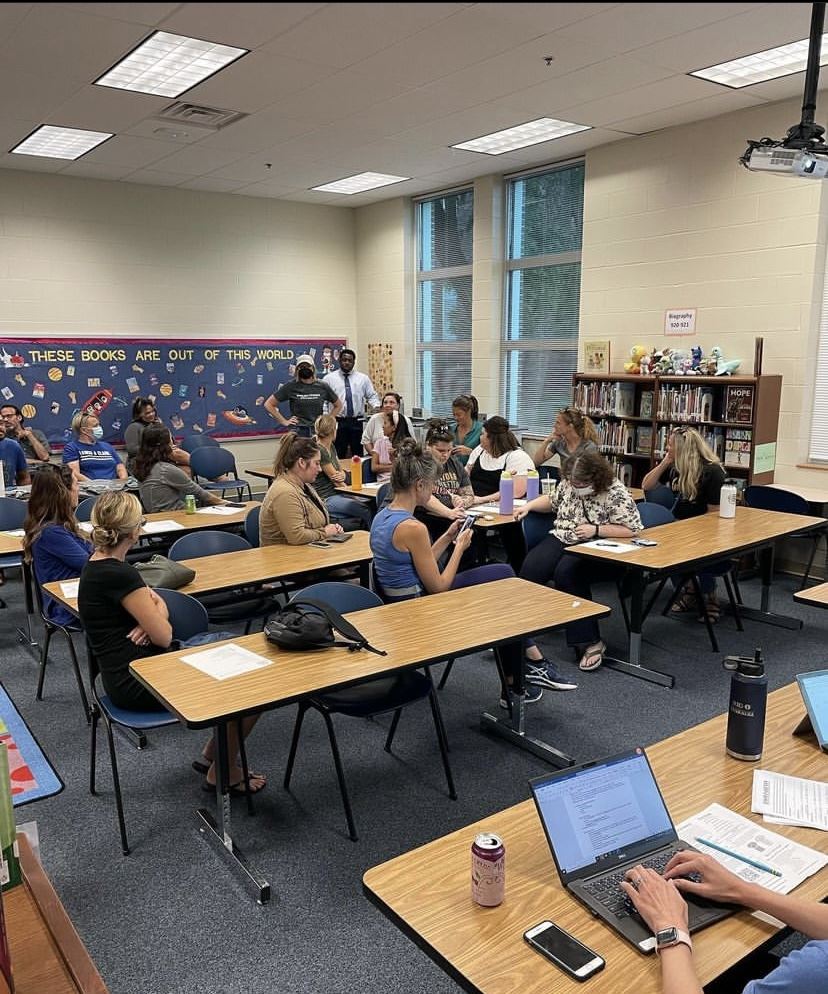 Library full of PTA members during a recent meeting.