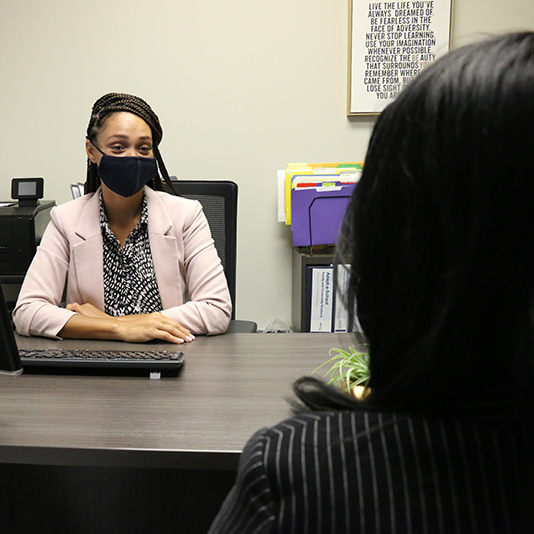  Ombudsperson Crystal Boyd meets with a parent